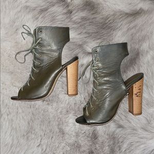 Olive Green Lace-up Block Heel Booties